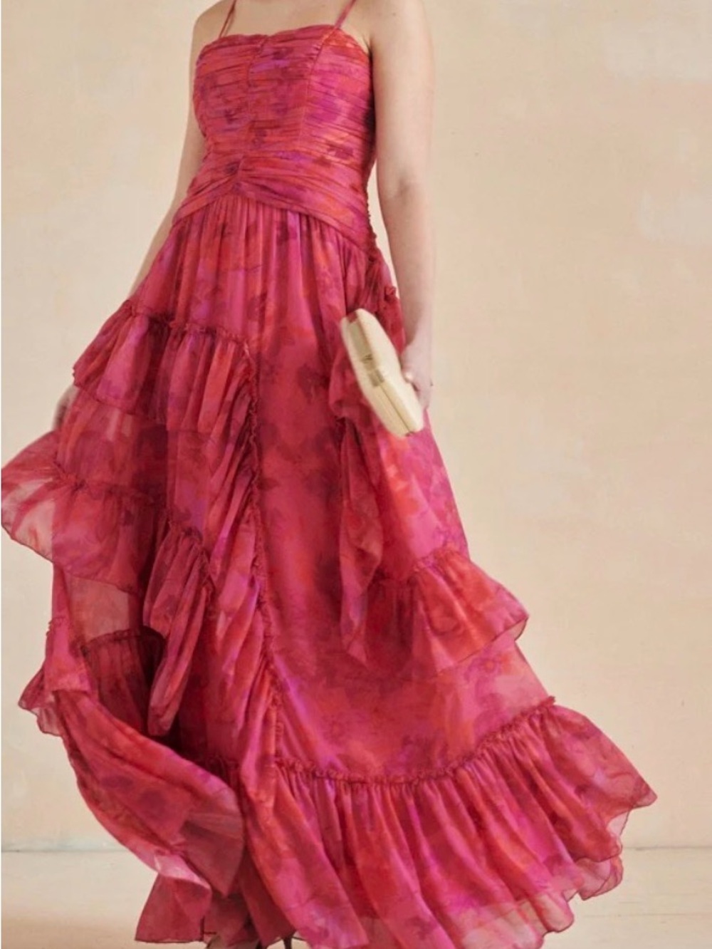 BHLDN by Anthropologie Thalia Ruffle Chiffon Maxi Dress 8 Prom Coquette Wedding - Picture 4 of 13